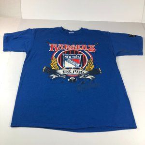 VTG 1992 NHL New York Rangers Shirt Adult Large Blue Big Logo Single Stitch Tee